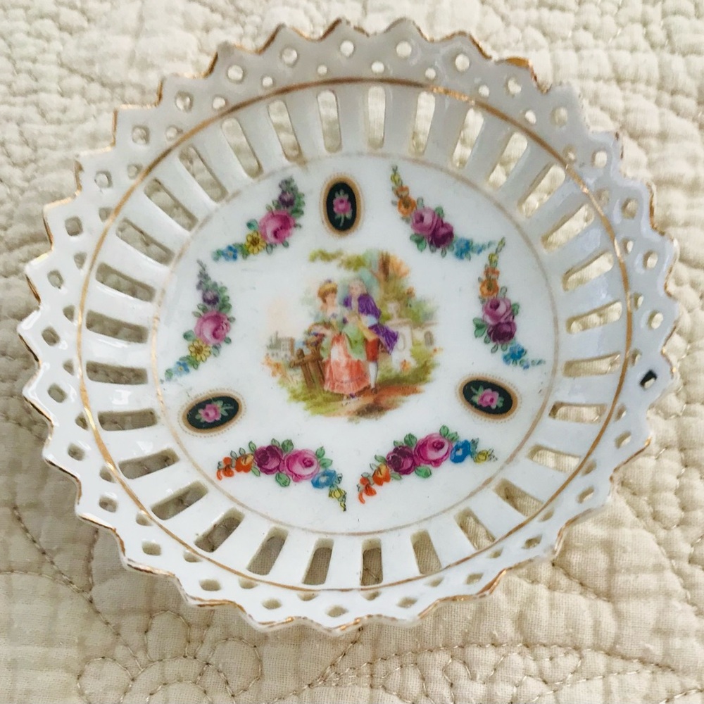 Decorative Porcelain Dish with Floral Design - Vintage